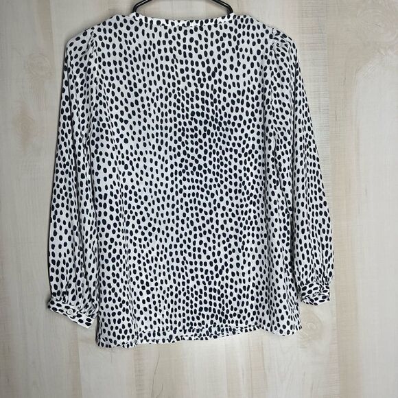 J. Crew white black blue v neck blouse top long sleeve, size 00 petite - Picture 9 of 11